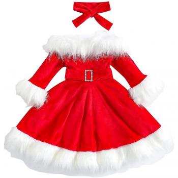 Robes de Noël en Velours avec Bandeau et Manches Longues