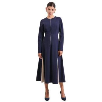 Debenhams Navy Ponte Midi Dress, Zip Front & Contrast Detail – 16