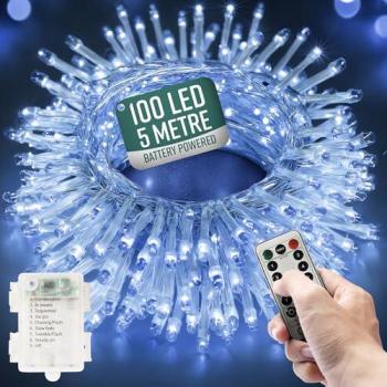 GloStar Christmas String Lights Battery Operated 8 Modes 100 LED Cool White