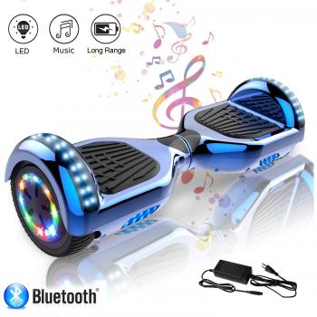 Hoverboard 6.5 Pouces avec Roues Flash LED Multicolores, 700W Gyropode Bluetooth, Scooter Electrique Auto-équilibrage Anti-Incendie