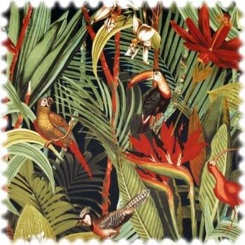 Heiro Möbeltextil „Jungle Birds“ – 138 cm Samt‑Velours, fleckresistent, Meterware