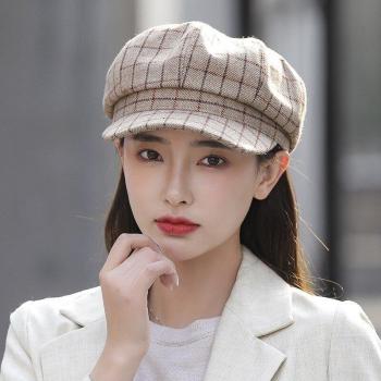 Chapeau d'automne octogonal en coton à carreaux
