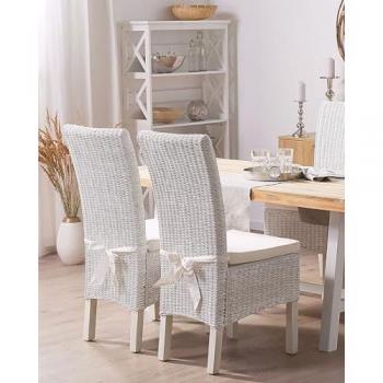 Juego de Sillas de Comedor de Estilo Bohemio en Ratán Blanco y Madera de Mango