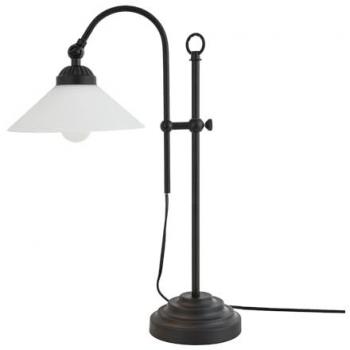 Vintage Matte Black Adjustable Height Lamp with Glass Shade