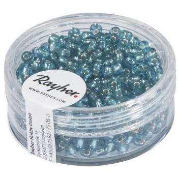 Perles rocaille couleur turquoise avec insert argent Ø2,6mm