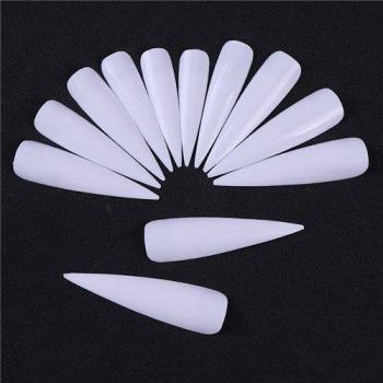 24Pcs Long White Clear Nail Tips Sharp Shape for DIY Nail Design