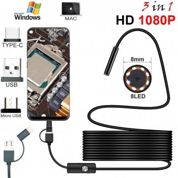SmartScan HD 8 mm Endoscope – Flexible 2M/5M/10M, USB‑C, Android Compatible