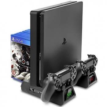Gaming Station PS4 Charger and Cooler with Triple Fan System and Game Holder for PS4 Versions