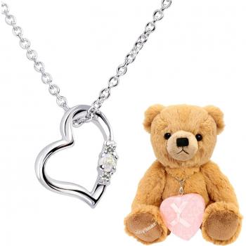 Colgante de corazón con diamante y muñeco plush teddy bear en tono azul celeste