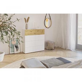 Kommode FMD Belm, weiß (brillantweiß, artisan eiche), B:108,9cm H:115cm T:41,7cm