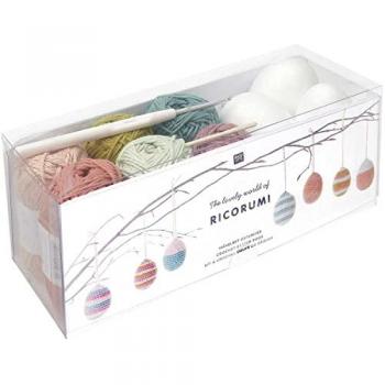 Rico Design Ricorumi Häkelset Ostereier Set Wolle Häkelwolle, (Häkelgarn Baumwollgarn reine Baumwolle mit 7 Eiern, + 6x25g Garn Amigurumi Ostern), Set mit Nadeln und Anleitung