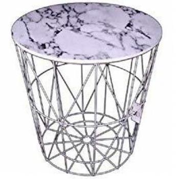 White Marble Effect Circular Side Table