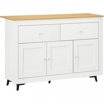 Aparador de Cocina HOMCOM Mueble Auxiliar 2 Cajones 3 Puertas Estante Interior Ajustable 50 Pulgadas 117x35x80 cm Blanco