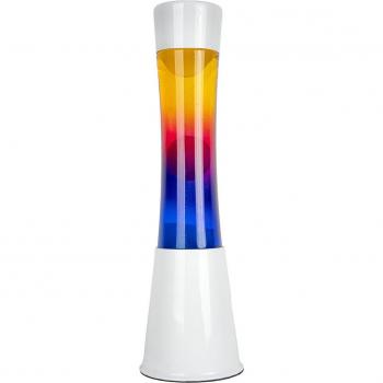 Lampada lava con base bianca e vetro multicolore