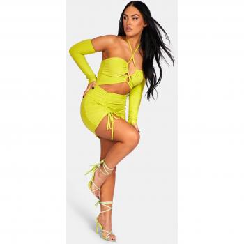 Lime Green Strappy Cut Away Dress (Size UK 18)
