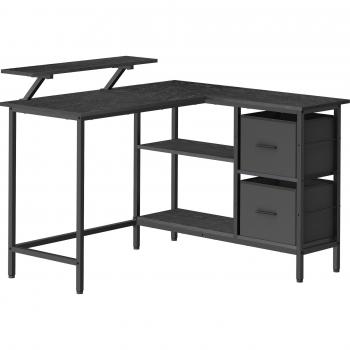 Office L-Shaped Desk with 2 Drawers, Ebony Black / 105D x 115W cm