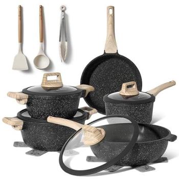 Set de Casseroles Induction 14 pièces – Just Perfecto avec Plaques en Granit Noir