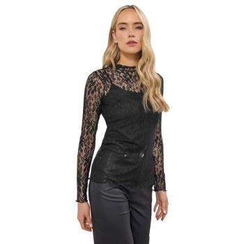 High‑Collar Black Lace Blouse, Lengthened