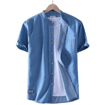 Short sleeve Korean vintage denim shirt 100 % cotton