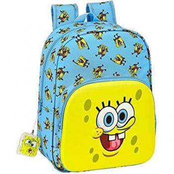 Mochila Infantil Safta Bob Esponja, Adaptable a Carro, 260x110x340 mm, Amarillo y Celeste