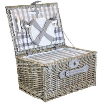 Person Grey Checked Picnic Basket with Cooler