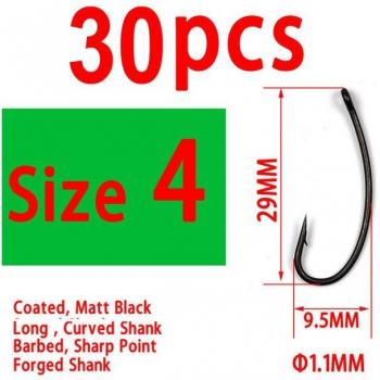 30pcs Coated Barbed Carp Hooks Long Shank for Fishing
