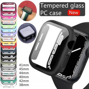 Protector de Pantalla y Funda de Reloj de Vidrio Templado para Apple Watch 8 7 6 SE 5 4 3 2