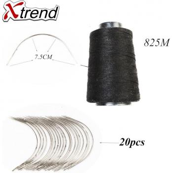20 pcs curved C hook needles with black polyester thread for sewing