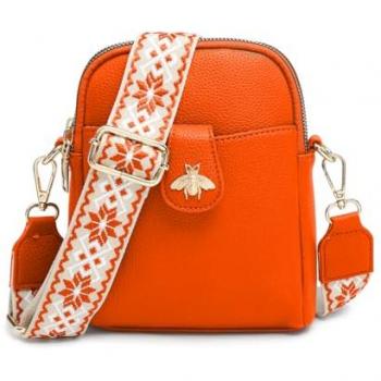 Jfy Bee Badge Canvas Crossbag – Two Zipper Sections in Orange