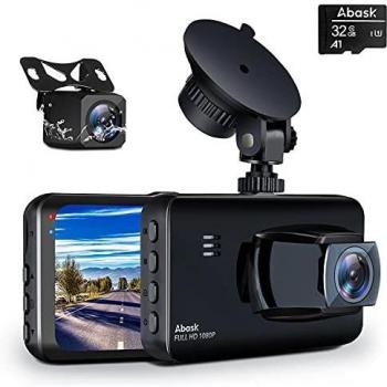 Abask Dual‑View Dashcam 3” Bildschirm – Bewegungserkennung, 128 GB Speicher