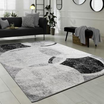 Paco Home Designer Teppich »Sinai 055«, rechteckig, 13 mm Höhe, Kurzflor, modernes Kreismuster in Grau-Creme
