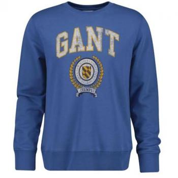Gant Herren Sweatshirt GRAPHIC C-NECK in Vintage Blau, Größe XL mit mehrfarbigem Print
