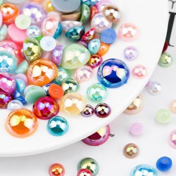 Imitation Pearls AB Color Mix Flatback Half Round Resin Beads for DIY Crafts