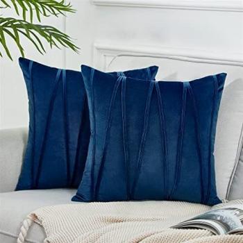 Velvet Blue Sofa Pillow Duo – Invisible Zipper Design