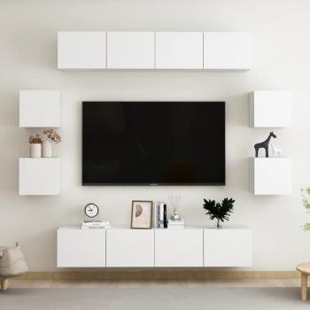 Collection de meubles TV 8 pièces Blanc en bois d'ingénierie