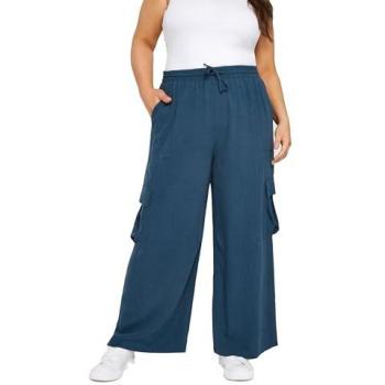 Pantalon cargo bleu effet lin Yours Curve