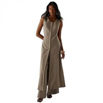 Sleek Tailored Hook‑and‑Eye Dress in Mushroom Shade
