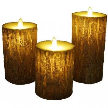 LED Pine Bark Candle with Moving Flame Effect, Wedding Bar Decor, Home Party Light, 7.5cm