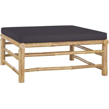 Meuble de jardin repose-pied en bambou avec coussin gris foncé