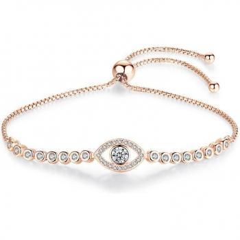 925 Sterling Silver Adjustable Tennis Bracelet with Lucky Evil Eye