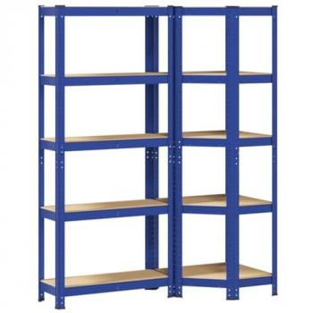 Scaffali in Acciaio Blu e Legno Multistrato 2pz a 5 Ripiani