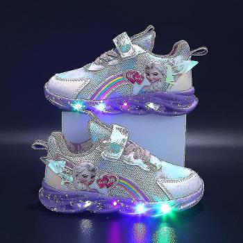 Zapatillas para Niñas con Luz, Diseño de Elsa, Zapatos Antideslizantes, Púrpura, Talla 27