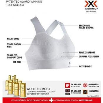X-Bionic Damen Sport BH Bustier Bralette Ohne Bügel Fitness Training Lauf Joggen Yoga Energizer 4.0 Victoria Sports Bra, Arctic White, L, NG-Y301S20W
