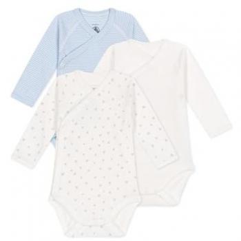 Petit Bateau Lot de 3 bodies croisés bébé en coton doux