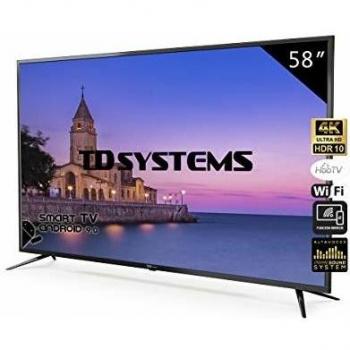 Televisor LED Smart 58 Pulgadas 4K Android 9.0 Hbbtv 1500 PCI Hz 3X HDMI 2X USB UHD HDR10 DVB-T2 C/S2 TD Systems K58DLJ10US