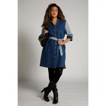 Abito di jeans lungo svasato, Donna, Blu, Taglia 52/54, Cotone/Poliestere