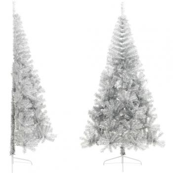 Demi sapin de Noël 210 cm PET avec support argenté