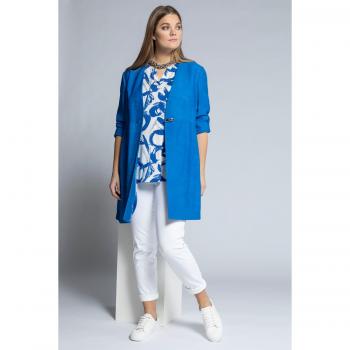 Blazer elegante con bottone gioiello, scollo a V, fodera completa, Donna, Blu, Taglia 54