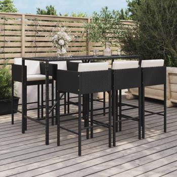 Colección Jardín Premium: Mesa, 5 Taburetes Altos y 2 Cojines de Ratán