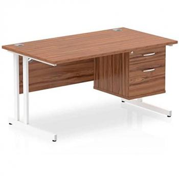 Impulse 1400mm Walnut Top Straight Desk with White Frame